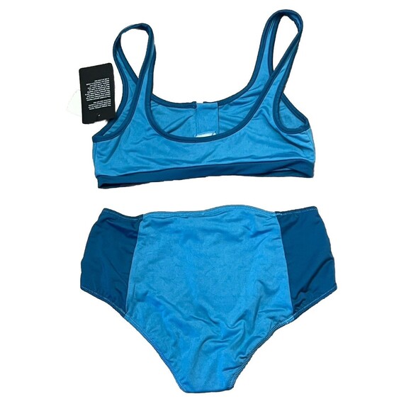 Chaser Swim Bikini Set L Sport Zip Top High Waist Bottom Blue NWT Designer Retro - Picture 2 of 9